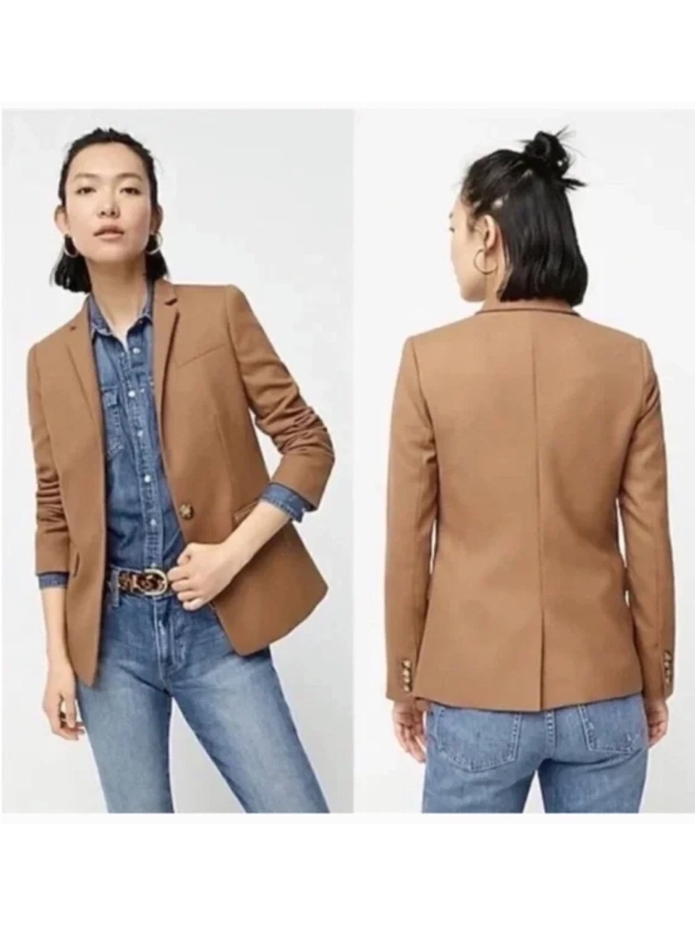 J Crew Regent Blazer Jacket Camel Tan Wool Flannel 1- Button Notch Lapel 18 NEW